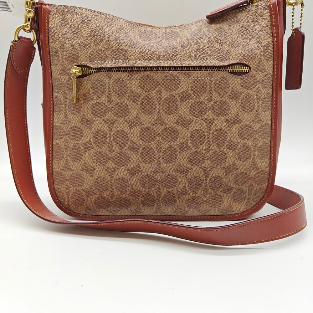 COACH Chaise logo coated canvas women's large crossbody bag purse - Rust/Brown - Picture 8 of 16